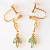 Orecchini vintage pendenti in oro giallo 14K con smeraldi (0.40ctw ca.) e diamanti