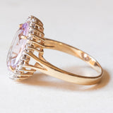 Anello a margherita vintage in oro giallo e bianco 9K con ametista (3.40ct ca.) e diamanti, anni ‘80/‘90