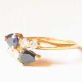 Anello contrarier vintage francese in oro giallo 18K con zaffiri (0.60ctw ca.) e diamanti di taglio brillante (0.18ctw ca.), anni ‘70