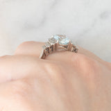 Anello vintage in oro bianco 10K con acquamarina (2.20ct ca.) e diamanti (0.13ctw ca.), anni ‘90