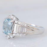 Anello vintage in platino con acquamarina (2.33ct) e diamanti (1ctw), anni ‘80/‘90