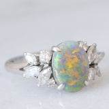 Anello vintage in platino con opale (1.49ct) e diamanti (0.48ctw), anni ‘80/‘90