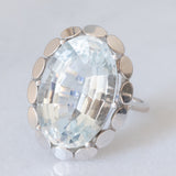 Anello da cocktail vintage in oro bianco 14K con acquamarina (10ct ca.), anni ‘80