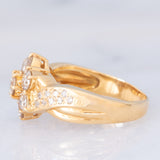 Anello a fiore in oro giallo 18K con diamanti champagne e bianchi (1.50ctw), anni ‘70/‘80