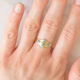 Anello antico in oro giallo 18K con turchesi, anno 1941