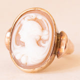 Anello vintage in oro giallo 9K con cammeo su conchiglia, anni ‘40/’50
