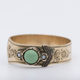 Anello antico a forma di cintura con fibbia in oro giallo 8K con turchese e perline bianche, anni ‘10/‘20