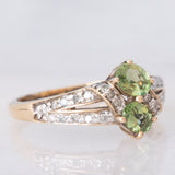 Toi et Moi vintage in oro giallo 8K con cromotormaline (0.65ctw) e diamanti (0.18ctw)