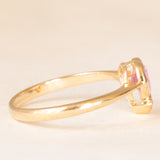 Anello vintage in oro giallo 9K con zaffiro rosa sintetico di taglio a cuore (0.60ct ca.) e diamante, anni ‘90 ca.