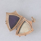 Ciondolo portafoto antico a forma di scudo in oro giallo 9K con perline bianche, primi del ‘900