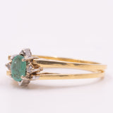 Raro anello girevole 2 in 1 in oro giallo e bianco 18K con smeraldo (0.30ct ca.) e diamanti di taglio brillante (0.20ctw ca.), anni ‘70/‘80
