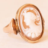 Anello vintage in oro giallo 9K con cammeo su conchiglia, anni ‘40/’50