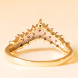 Anello a “V” vintage in oro giallo e bianco 9K con diamanti (0.15ctw ca.), anni ‘70/‘80