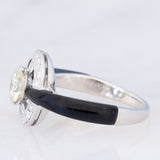Anello vintage in stile Art Déco in platino con diamanti (centrale di 0.75ct) e onice