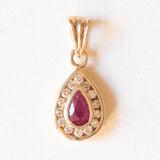 Ciondolo vintage in oro giallo 9K con rubino e diamanti di taglio brillante (0.14ctw ca.), anni ‘70/‘80