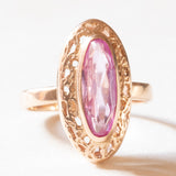 Anello vintage in oro giallo 14K con zaffiro rosa sintetico (1.60ct ca.), anni ‘70