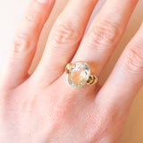 Anello da cocktail vintage in oro giallo 14K con acquamarina (2ct ca.), anni ‘60/‘70