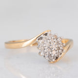 Anello a fiore vintage in oro giallo e bianco 9K con diamanti (0.15ctw ca.)