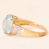 Anello vintage in oro giallo e bianco 9K con acquamarina (4.50ct ca.) e diamanti, anni ‘80