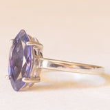 Anello vintage in oro bianco 9K con iolite di taglio marquise (1.10ct ca.), anni ‘80 ca.