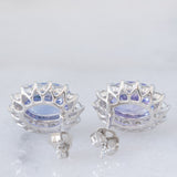 Orecchini a margherita vintage in platino con tanzaniti (4.45ctw) e diamanti (1.26ctw), anni ‘80/‘90