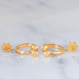 Orecchini a cerchio con fiori in oro giallo 18K con diamanti di taglio brillante (0.40ctw), anni ‘70/‘80