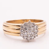 Anello a fascia e a fiore in oro giallo 14K con diamanti (0.40ctw ca.), anni ‘60/‘70