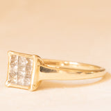 Anello vintage in oro giallo 9K con diamanti di taglio carré (0.30ctw ca.), anno 2016