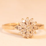 Anello a fiore vintage in oro giallo 9K con diamanti (0.20ctw ca.)