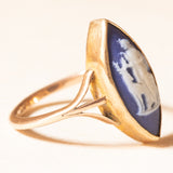 Anello a navette vintage in oro giallo 9K con jasperware rappresentante la dea Diana, anni ‘70