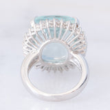 Anello a margherita vintage in platino con acquamarina (17.93ct) e diamanti (1ctw), anni ‘70/‘80