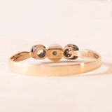 Trilogy antico in oro giallo 14K e argento con diamanti di taglio vecchia miniera (0.20ctw ca.) e perla, primi del ‘900