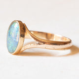 Anello vintage in oro giallo 14K con opale sintetico, anni ‘70