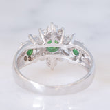 Anello a fiore vintage in platino con tsavoriti (0.80ctw) e diamanti (0.85ctw), anni ‘90/anni ‘2000
