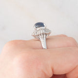 Anello ballerina vintage in platino con zaffiro stellato (4.59ct) e diamanti (0.85ctw), anni '90