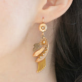 Orecchini borbonici in oro giallo 14K con decorazioni floreali e con perline bianche, seconda metà dell’800