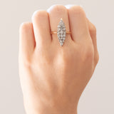 Anello a navette antico in oro giallo 18K e argento con diamanti di taglio vecchio (1.50ctw ca.), anni ‘10/‘20