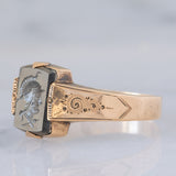 Anello vintage in oro giallo 14K con ematite incisa con profilo di soldato, anni ‘60