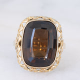 Anello da cocktail vintage in oro giallo 8K con quarzo fumé, anni ‘70