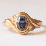 Anello vintage in oro giallo 9K con alessandrite sintetica, anni ‘80/‘90