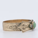 Anello antico a forma di cintura con fibbia in oro giallo 8K con turchese e perline bianche, anni ‘10/‘20