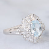 Anello ballerina vintage in platino con acquamarina (0.65ct) e diamanti (0.35ctw), anni ‘80/‘90