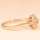 Anello a fiore vintage in oro giallo 9K con diamanti (0.20ctw ca.)