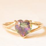 Anello vintage in oro giallo 9K con topazio mistico di taglio a cuore (2ct ca.), anni ‘90/‘2000