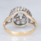 Anello a margherita antico in oro giallo 18K e argento con diamanti di taglio rosetta, primi del ‘900