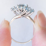 Anello vintage in oro bianco 14K con acquamarine (2.20ctw ca.), anni ‘70/‘80