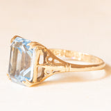 Anello vintage in oro giallo 9K con pasta di vetro azzurra, anno 1990