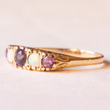 Anello veretta vintage in oro giallo 9K con opali (0.20ctw ca.) e ametista (0.40ctw ca.), anni ‘70
