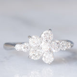 Anello a fiore vintage in platino con diamanti di taglio brillante (1ctw), anni ‘80