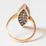 Anello a navette antico in oro giallo 18K e argento con diamanti di taglio vecchio (1.50ctw ca.), anni ‘10/‘20
